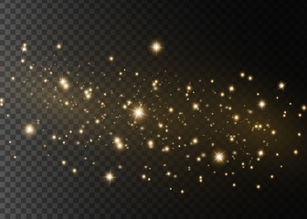 Christmas Abstract stylish light effect on a black transparent background. Yellow dust yellow sparks and golden stars shine with special light. Vector sparkles Sparkling magical dust particles.