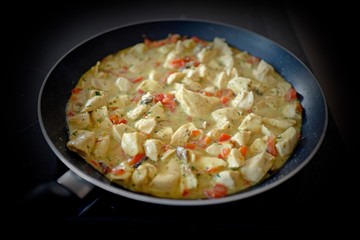 grilled chicken strips in curry sauce is ready to eat