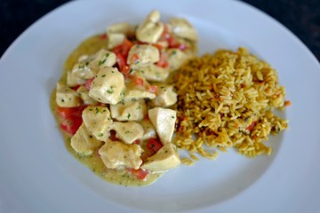 fresh cooking at home - roasted chicken with curry rice