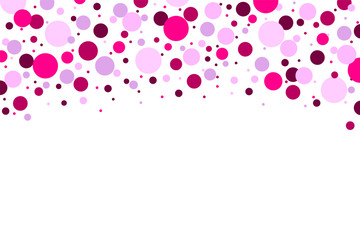 Polka dots pink, small and big on white background. Vector.