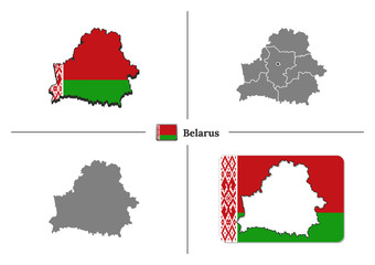 Map of Belarus with national flag and state regions in vector set