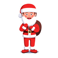 Santa Claus dressed little boy kid holding sack