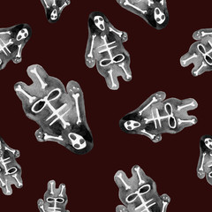 Hand-drawn pattern painted in watercolor. Cute illustrations for Halloween. Watercolor halloween collection.