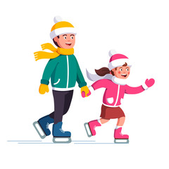 Father teaching his daughter skate on ice rink