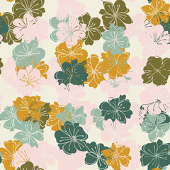 Anemone or windflower poppies flowers background. Floral vector seamless pattern with hand drawn stylized floral elements in pastel colors.