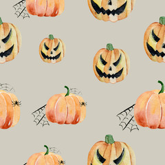 Hand-drawn pattern painted in watercolor. Cute illustrations for Halloween. Watercolor halloween collection.