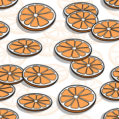 Seamless pattern with hand drawn orange slices with shadows on a white background.