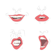 vector illustration of the outline of the lips drawing colored