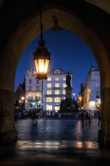 Cracow by night - the cloth hall and the Adam Mickiewicz monument, in Poland, Europe (Krakow , Kraków) - 289518253