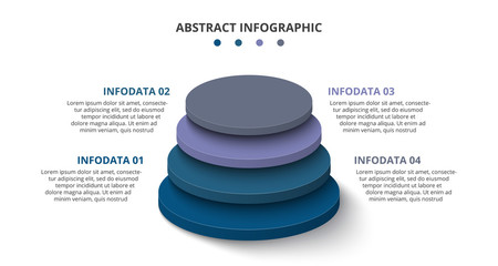 3d circles with 4 segments or layers. Modern infographic design template. Vector illustration for presentation. Concept of four stages of hierarchy.