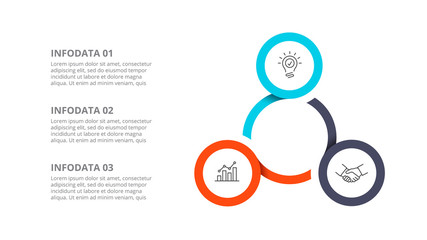 Cyclic diagram infographic with circles. Modern infographic design template with 3 options, steps or parts. Flat vector illustration for business presentation.