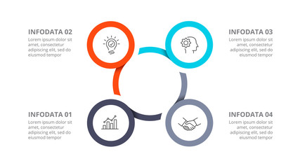 Cyclic diagram infographic with circles. Modern infographic design template with 4 options, steps or parts. Flat vector illustration for business presentation.