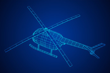 Helicopter aircraft vehicle. Wireframe low poly mesh vector illustration.