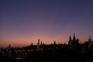 Fototapeta na wymiar Night silhouette of Izmailovo Kremlin in Moscow, historic place. Popular landmark and place for walking