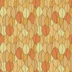 Seamless pattern with hand drawn orange leaves