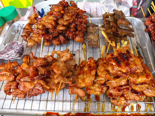 Street food grilled pork of favorite in thailand