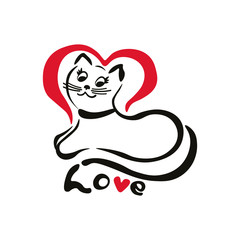 Cat in a contour with a heart