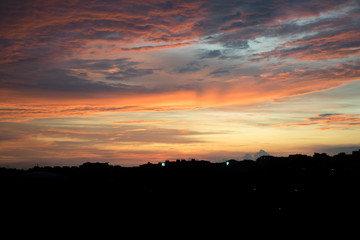 sunset on the city sky