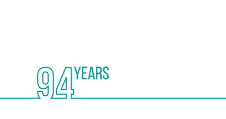 94 years anniversary or birthday. Linear outline graphics. Can be used for printing materials, brouchures, covers, reports. Stock Vector illustration isolated on white background