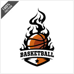 Basketball ball flame badge logo vector	