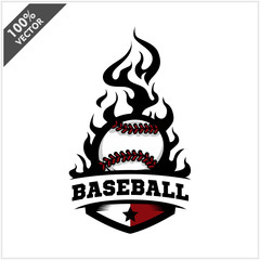 Baseball ball flame badge logo vector