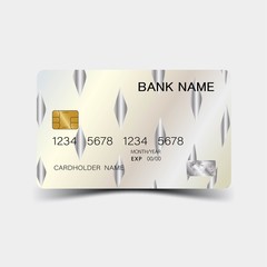 Silver credit card design. With inspiration from abstract. On white background. Glossy plastic style.