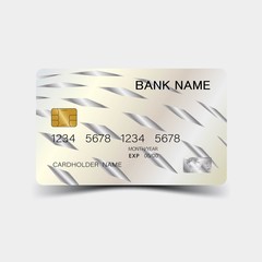 Silver credit card design. With inspiration from abstract. On white background. Glossy plastic style.