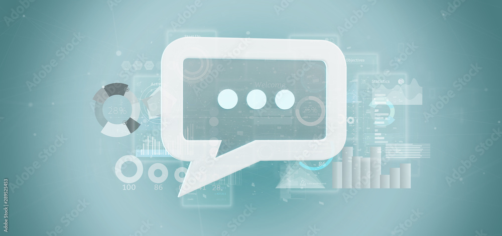 Poster View of a Message icon with data in background - 3d rendering
