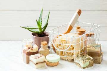 Healthy lifestyle concept. Composition with aloe and organic cosmetic
