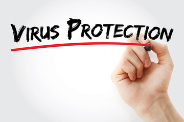 Virus Protection text with marker, medical concept background