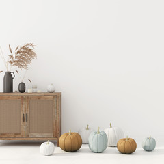 Autumn interior decoration with chest of drawer