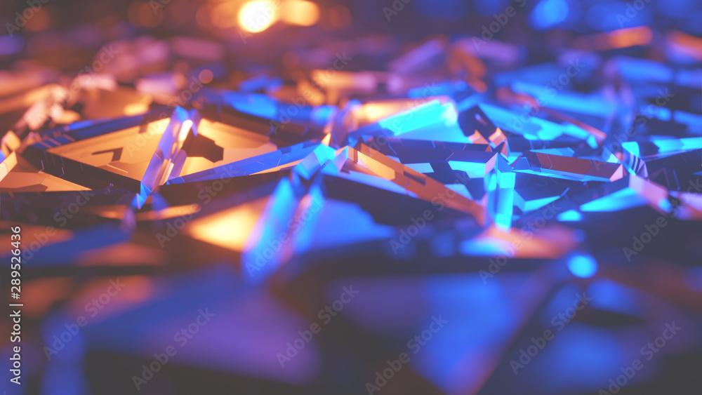 Poster 3d triangular mesh on the ground embossed golden background