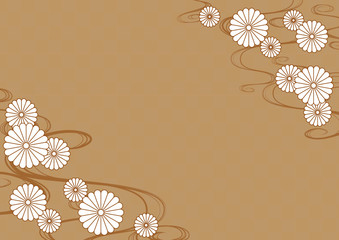 和柄背景　流水紋と菊と市松模様　ゴールド