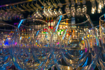 Empty wine glasses in the bar