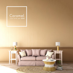 caramel colo,color of the year 2020 for interior design,3d illustration,3d rendering