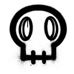 Zelfklevend Fotobehang graffiti schedel met holle ogen gespoten in zwart over wit © johnjohnson