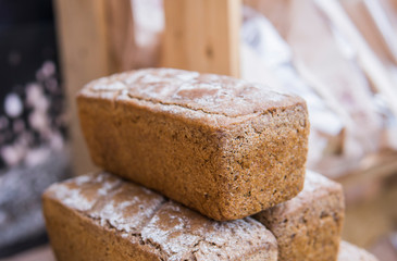 Square fresh bread on a food fest.
