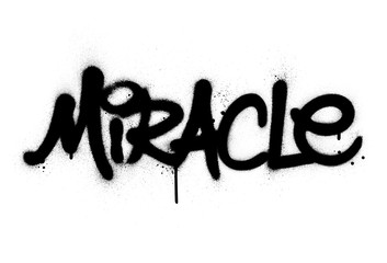 graffiti miracle word sprayed in black over white