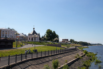 Rybinsk. Chapel Of St. Nicholas. Volga embankment. Summer day