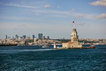Fototapeta premium Maiden Tower and modern Istanbul buildings