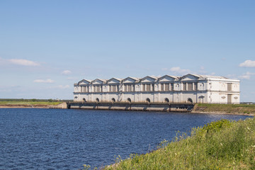 Fototapeta na wymiar Rybinsk hydroelectric power station; view from the reservoir