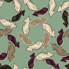 Seamless vector pattern with cute colourful mouses. 