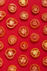 Top view arrangement with sliced tomato