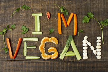 Top view vegan arrangement with healthy food