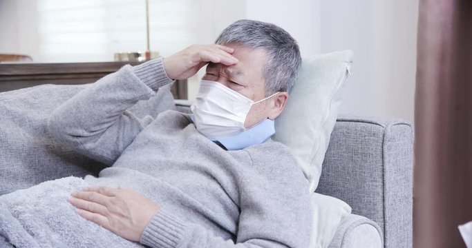 asian eldely man feel headache