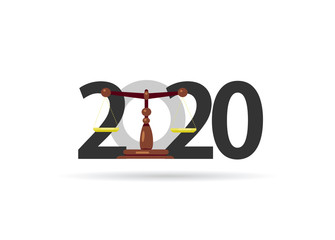 happy new year 2020. 2020 with Scales of justice . concept for lawyer, attorney adnd law
