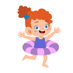 happy cute kid with swim ring vector
