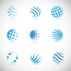 Globe Logo Set - Isolated On Gray Background - Vector Illustration. Abstract Globe Vector For Web Icon, Tech Logo And Element Design. 3D Blue Icons For Earth, Global, Globe, Planet And World Logo