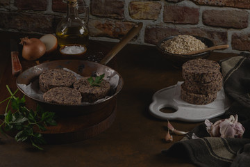 Raw veggie burger with black beans