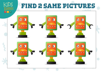 Find two same pictures kids game vector illustration